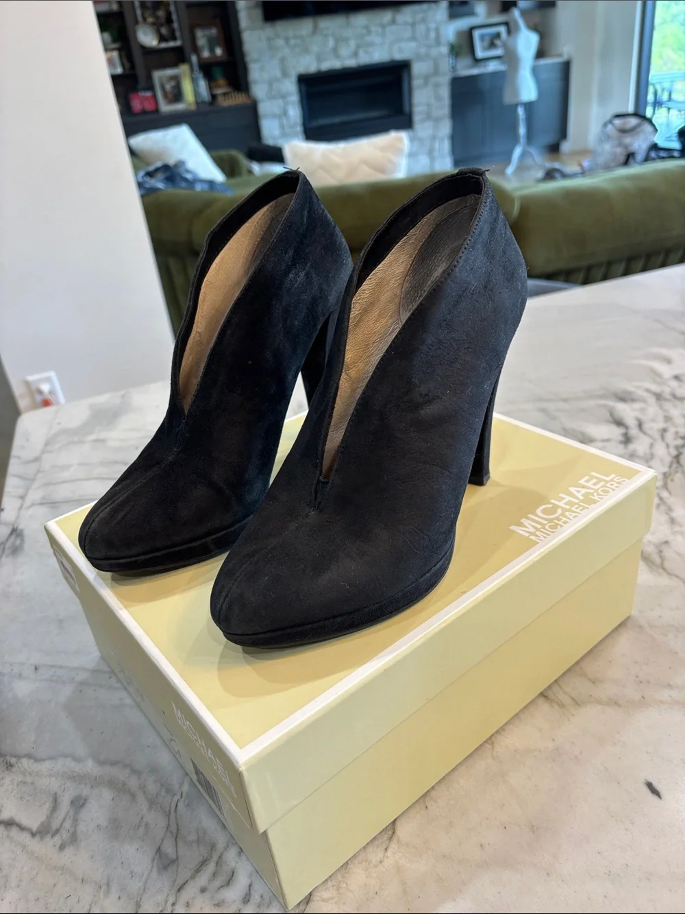 Michael Kors Black Suede Pointed V-Cut Booties